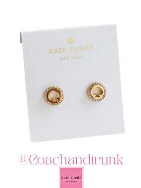 KATE SPADE Spot The Spade Pave Halo Gold Spade Stud Earrings KS Dust Bag NWT